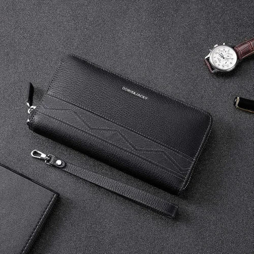 Miniatura 6 de DORISJACKY Cartera de cuero para hombre color negro larga y grande con cremallera alrededor del bolso de mano soporte para teléfono carteras