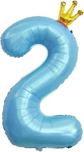 Globos azules de 40 pulgadas con corona unida número 2, globos de segundo cumpleaños para decoraciones de fiesta de cumpleaños. (2)