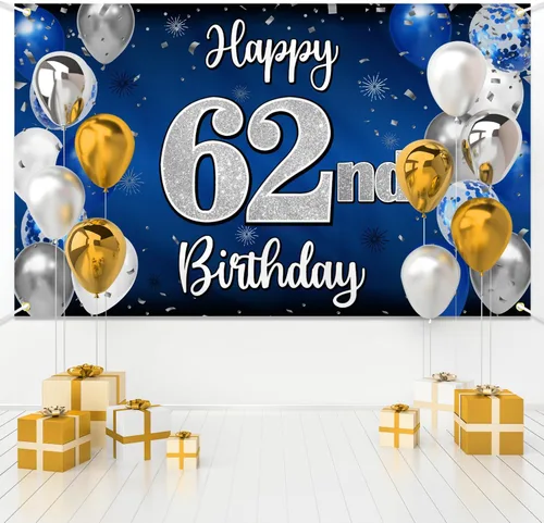 Miniatura 337 de Decoración de feliz cumpleaños 35, globo azul y plateado de 35 años, cartel grande de telón de fondo de cumpleaños, suministros para fiesta de 35th