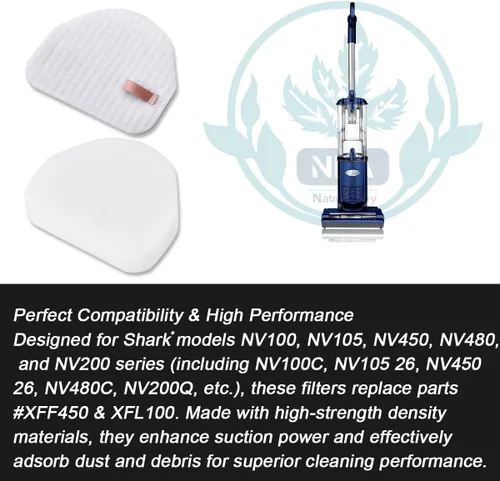 Miniatura 3 de Paquete de 2 filtros de vacío NV480 de repuesto, compatibles con aspiradora vertical ligera NV100, NV105, NV450, NV480, NV200 - Reemplaza XFF450
