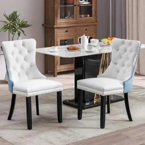 Miniatura 54 de SoarFlash Juego de 2 sillas de comedor de tela de lino, sillas de comedor tapizadas con ribete de cabeza de clavo y patas de madera de color claro