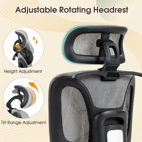 Miniatura 4 de Silla de oficina ergonómica con soporte lumbar ajustable, reposabrazos y reposacabezas 3D, silla reclinable de 135° con base de acero grande, silla