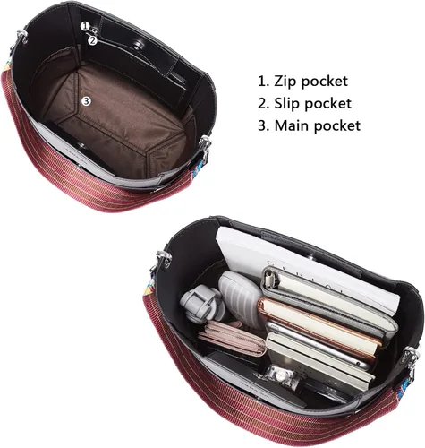 Miniatura 5 de Telena Bolsos cruzados para mujer, de cuero vegano, bolso cruzado para el hombro, bolsa de cubo Hobo