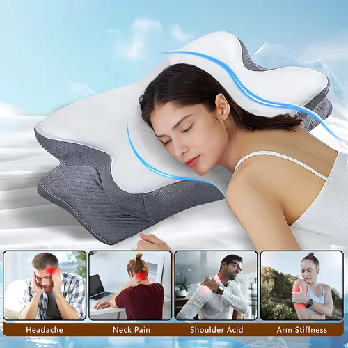 Miniatura 7 de Almohada cervical para el cuello para aliviar el dolor, almohadas ergonómicas de espuma viscoelástica para dormir, almohadas de apoyo para el cuello