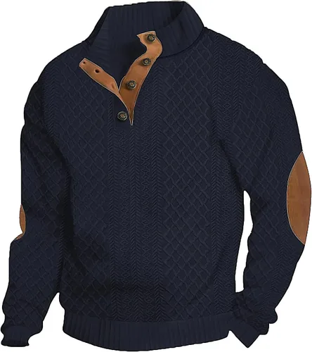 Miniatura 13 de Suéter de manga larga para hombre, casual, con botones de un cuarto, con cuello alto, sudadera con capucha