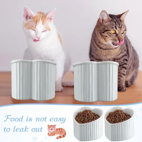 Miniatura 6 de Mumufy 2 piezas de tazones elevados de cerámica para gatos, tazones inclinados elevados para mascotas, anti-vómito, plato para gatos para agua sin