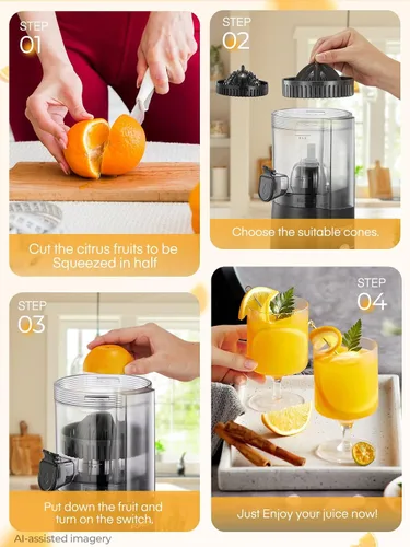 Miniatura 8 de FOHERE Exprimidor eléctrico de cítricos, máquina exprimidora de naranja manos libres con 2 conos intercambiables, exprimidor automático de jugo