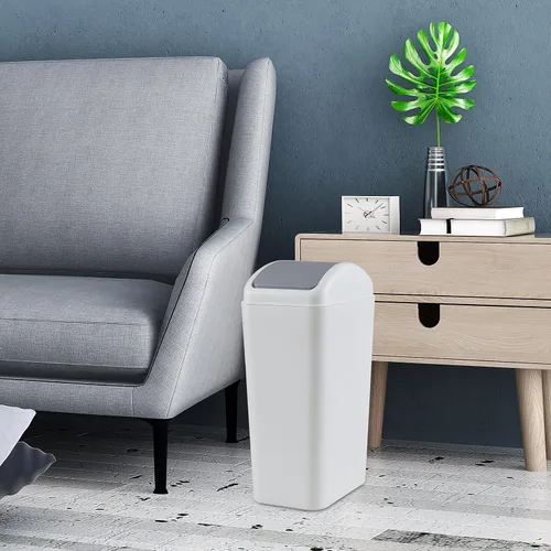 Miniatura 6 de Bote de basura de 3 galones con tapa, cubo de basura de plástico con tapa abatible (gris) Slim Swing-Top Waste Bin, Narrow Rectangular Body