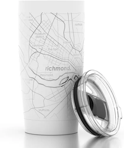 Miniatura 129 de Well Told Vaso de café aislado con diseño grabado de mapa de Atlanta Georgia, taza de acero inoxidable grabada (20 onzas, negro) con diseño de mapa