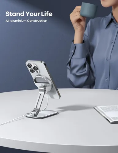 Miniatura 2 de Lamicall Soporte de teléfono para cargador MagSafe de 15 W de Apple, doble bisagra, plegable, ajustable, soporte de carga para mesita de noche, apto