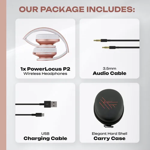 Miniatura 8 de PowerLocus Auriculares inalámbricos P3 Negro x P2 Oro Rosa sobre la oreja