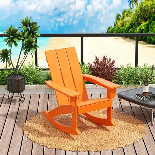 Miniatura 30 de WO Home Furniture Silla Mecedora de Patio al Aire Libre Tradicional HDPE Resistente a los Rayos UV (Negro)