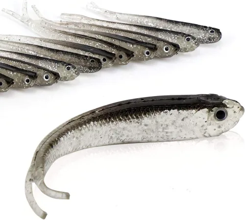 Señuelos de pesca, cebos para lubina, juego de señuelos de cola dividida de plástico suave, 24 piezas Jerk Minnow Swimbait