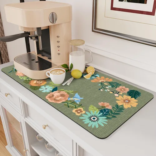 Miniatura 30 de AMOAMI Tapete de café absorbente con parte trasera de goma para secar platos para encimera de cocina, accesorios de bar para debajo de la cafetera