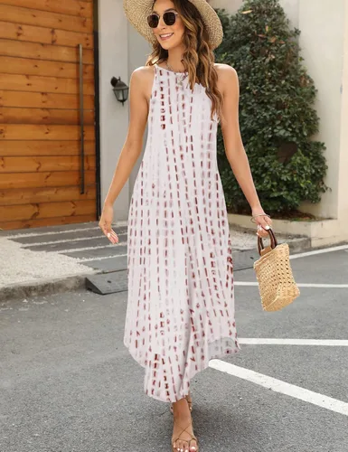 Miniatura 2 de Halife Women's Summer Casual Sleeveless Beach Dress Long Halter Side Slit Maxi Sun Dresses