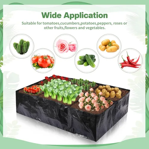 Miniatura 6 de 6 piezas de 35 galones de tela elevada cama de jardín transpirable contenedor de cultivo con 6 compartimentos rectangular grande elevado cama
