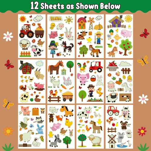 Miniatura 2 de Partywind 165 estilos brillantes de animales de granja suministros para fiesta de cumpleaños, tatuajes temporales para niños, decoraciones luminosas