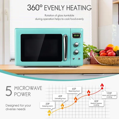 Miniatura 3 de SIMOE Horno microondas retro 0.9 pies cúbicos, 900W Compacto de encimera con 5 niveles de microondas y 8 funciones de cocción automática, bloqueo
