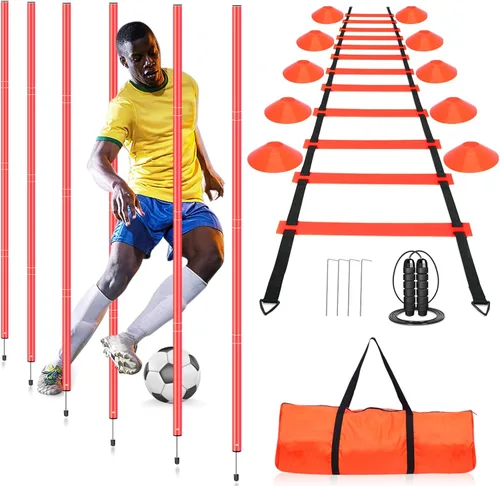 HOTOOLME Equipo de entrenamiento de agilidad, equipo de entrenamiento de fútbol incluye 6 postes de agilidad, escalera de agilidad, 10 conos de