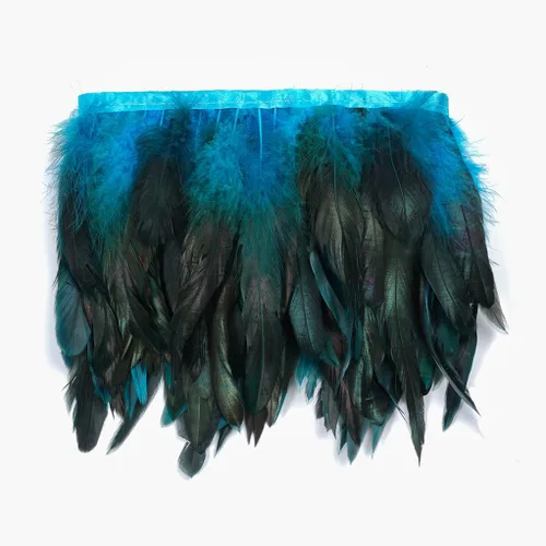 Miniatura 13 de Shekyeon Borde de flecos de plumas de gallo de 2 yardas para decoración de disfraces (negro)