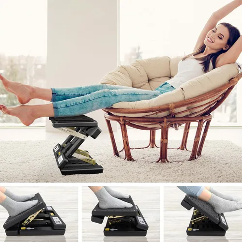 Miniatura 2 de Reposapiés plegable, reposapiés de computadora debajo del escritorio, 12 modos ergonómicos ajustables para oficina, capacidad de carga de 80 libras