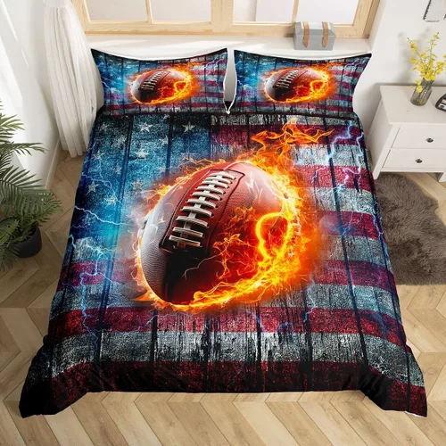 Miniatura 5 de Juego de funda de edredón para niños de fútbol americano, tamaño individual, juego de ropa de cama de fútbol de rugby de llama, decoración