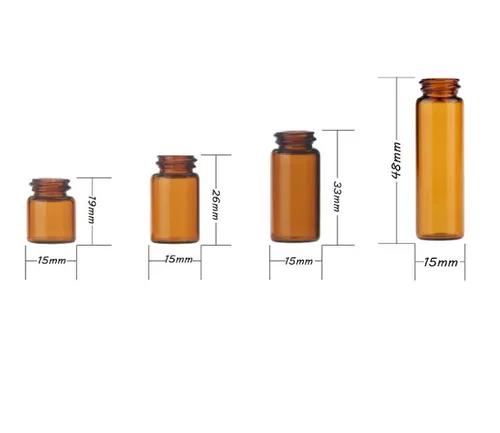 Miniatura 6 de Juego de 12 botellas de vidrio con tapa de rosca marrón, mini vial de aceite vacío (0.1 fl oz)