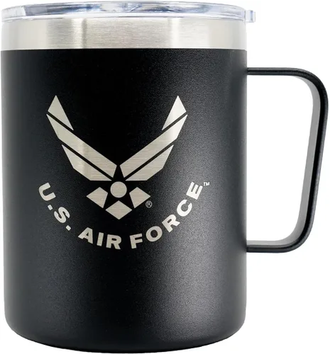 Miniatura 7 de Military Gift Shop Vaso Térmico de Café de Viaje de la Fuerza Aérea de Acero Inoxidable con Aislamiento al Vacío de Doble Pared Negro de 12 Onzas