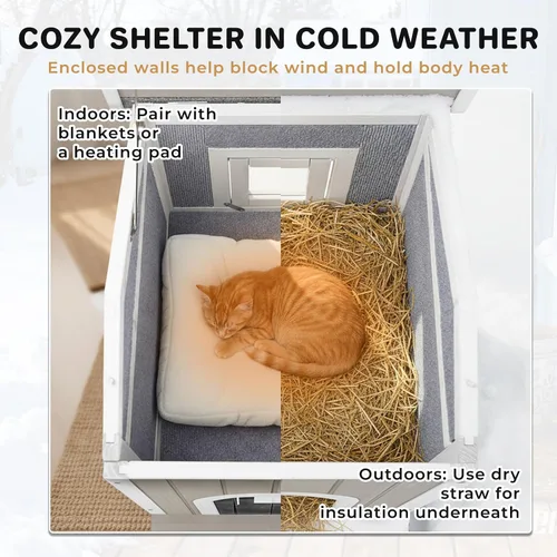 Miniatura 3 de Casa aislada para gatos al aire libre para invierno, refugio de madera resistente a la intemperie para gatos al aire libre y salvajes con puerta