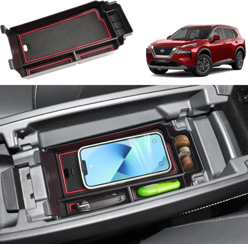 Miniatura 12 de Organizador de reposabrazos 2021-2024 2025 para Nissan Rogue (S/SV/SL/Platinum/Rock Creek), organizador de consola central de plástico ABS y goma