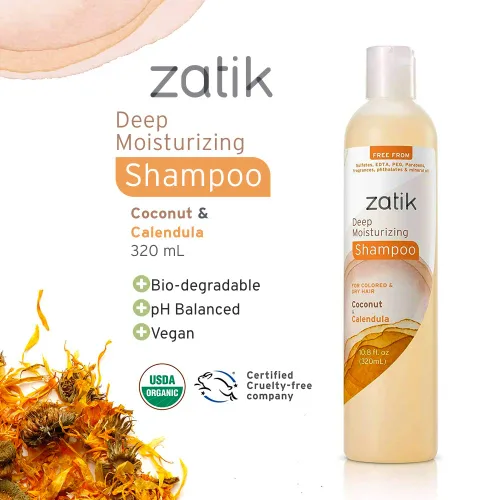 Miniatura 2 de Zatik Naturals - Champú hidratante profundo con coco y caléndula - Vegano, biodegradable, pH equilibrado, para cabello teñido y seco, libre