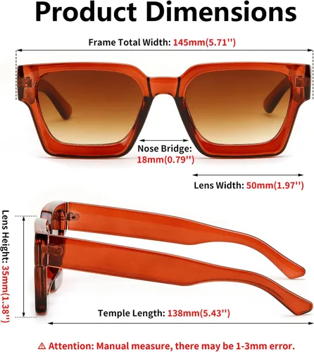 Miniatura 131 de FEISEDY Gafas de sol cuadradas retro de los años 90 para mujeres y hombres, gafas de sol rectangulares gruesas de moda con protección UV400 B2385