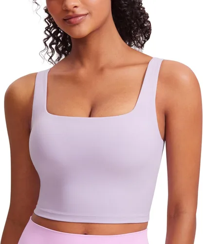 Miniatura 96 de CRZ YOGA Butterluxe Brasier deportivo de cuello cuadrado para mujer, estilo camiseta corta sin mangas, acolchado con soporte integrado para yoga
