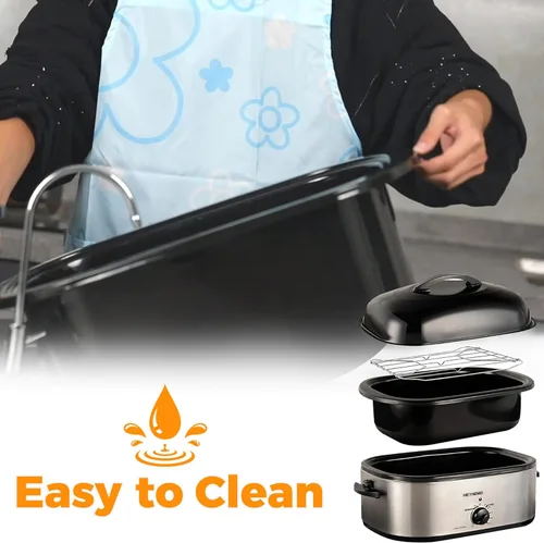 Miniatura 6 de Horno rostizador eléctrico, con tapa y autohumectante, con descongelado y mantenimiento de calor, temperatura ajustable, bandeja y rejilla plateado
