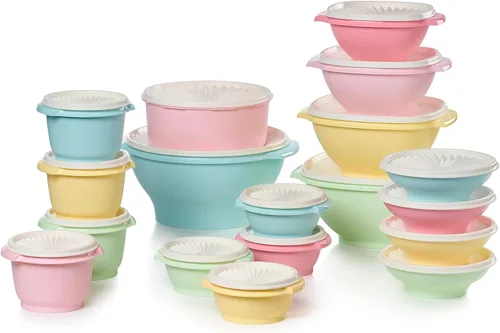 Tupperware Heritage Collection - Juego de 36 recipientes de almacenamiento de alimentos en colores vintage, aptos para lavavajillas y sin BPA, (18