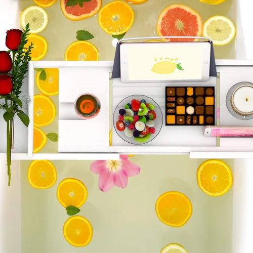 Miniatura 5 de Bandeja Organizadora para Bañera para Baño de Lujo - Mesa de Baño de Bambú Impermeable Expandible sobre la Bañera con Portavinos y Portallibros