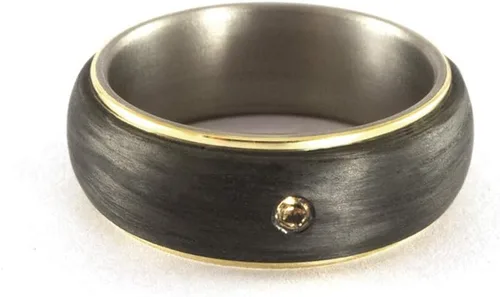 Miniatura 2 de Titanium, carbon fiber and yellow gold 18 ct ring Water resistant, very durable and hypoallergenic. (00422_7S3)