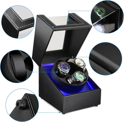 Miniatura 7 de J&T Technology Enrollador de reloj para relojes automáticos, enrollador automático de reloj con luz LED, caja de reloj giratoria con motor