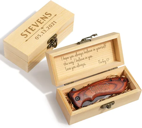 Regalos para Hombres - Cuchillo Personalizado con Estuche Cuchillos de Bolsillo Grabados para Papá, Esposo, Novio, Hijo, Padrinos de Boda - Regalo