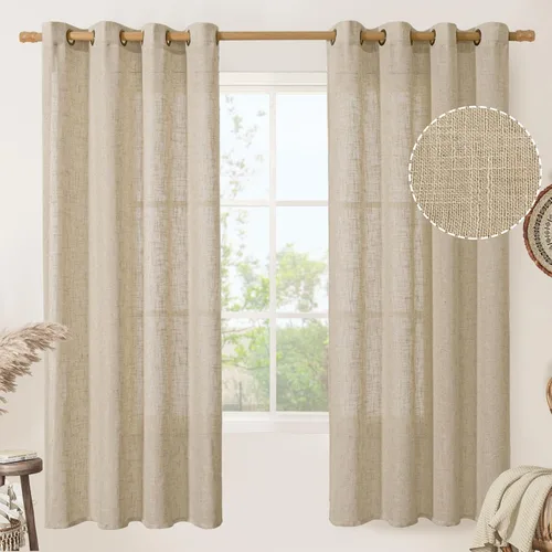 Miniatura 127 de LAMIT Cortinas de lino sintético para dormitorio, paneles filtrantes de luz, cortinas de lino con protección de privacidad con ojales para ventanas