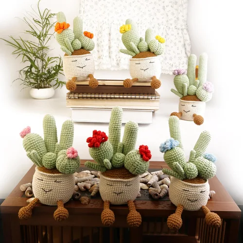 Miniatura 7 de Plantas de cactus de ganchillo a mano, plantas suculentas simuladas en macetas con flores tejidas de lana para el día del padre, día de la madre