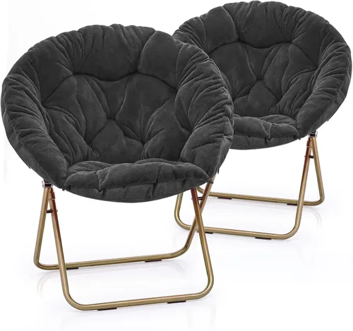 Miniatura 16 de MoNiBloom Silla redonda plegable de piel sintética para dormitorio, sala de estar, dormitorio, marco de metal plegable, de gran tamaño, cómoda