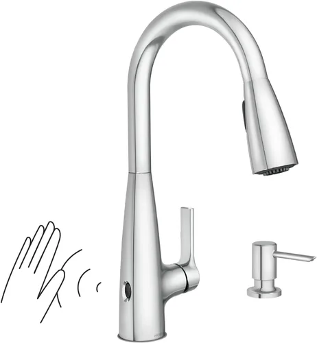 Miniatura 20 de Moen Haelyn - Grifo de cocina monocontrol con rociador extraíble cromado con potencia para una limpieza más rápida, dispensador de jabón incluido