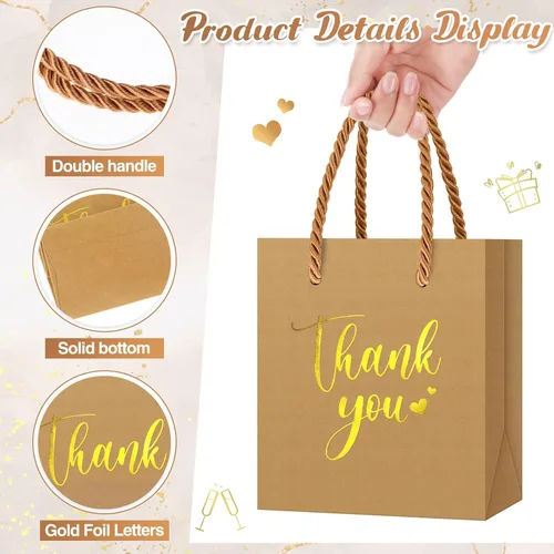 Miniatura 4 de Honoson 30 mini bolsas de regalo con asa de 4 x 2.75 x 4.5 pulgadas, pequeña bolsa de agradecimiento de papel de aluminio para boda, baby shower