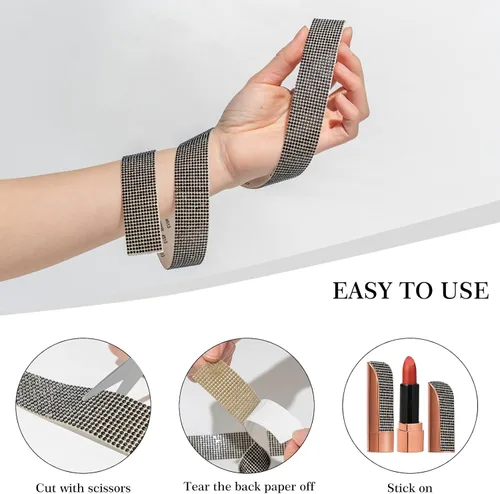 Miniatura 5 de 3 rollos de 8 m de cinta autoadhesiva de diamantes de imitación con cristal - Rollo de envoltura de pegatinas de diamantes brillantes DIY