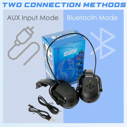 Miniatura 9 de Aolamegs Orejeras con Bluetooth para casco duro, NRR de 26 db, con cancelación de ruido, orejeras para llamadas, música, protección auditiva