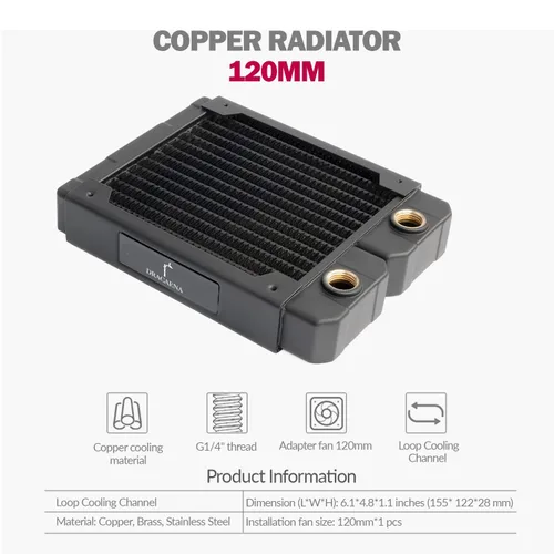 Miniatura 2 de greenDracaena.io 120mm - 28mm/1.1 pulg. de espesor Radiador de computadora, Enfriador de agua de cobre de 14 tubos para disipador de calor de CPU