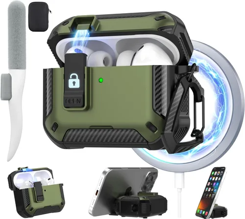 Miniatura 21 de Maxjoy for AirPods Pro 3 Case 2025, MagSafe Compatible with Auto Lock, Shockproof Protective Cover with Phone Stand, Includes Cleaning Kit &