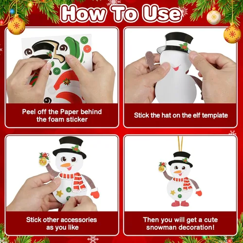 Miniatura 3 de Fennoral Paquete de 12 kits de manualidades de muñeco de nieve para niños, crea tus propios muñecos de nieve con espuma adhesiva, adornos