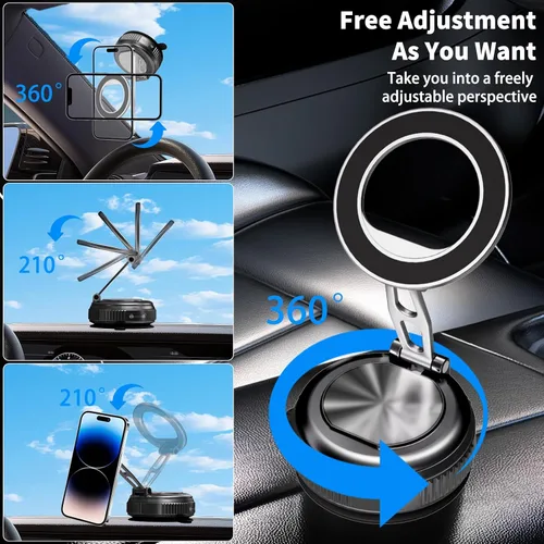 Miniatura 4 de Soporte de teléfono para automóvil Magsafe, soporte plegable ajustable de 360° para automóvil [108 libras de succión más fuerte y 2800gf magnético]